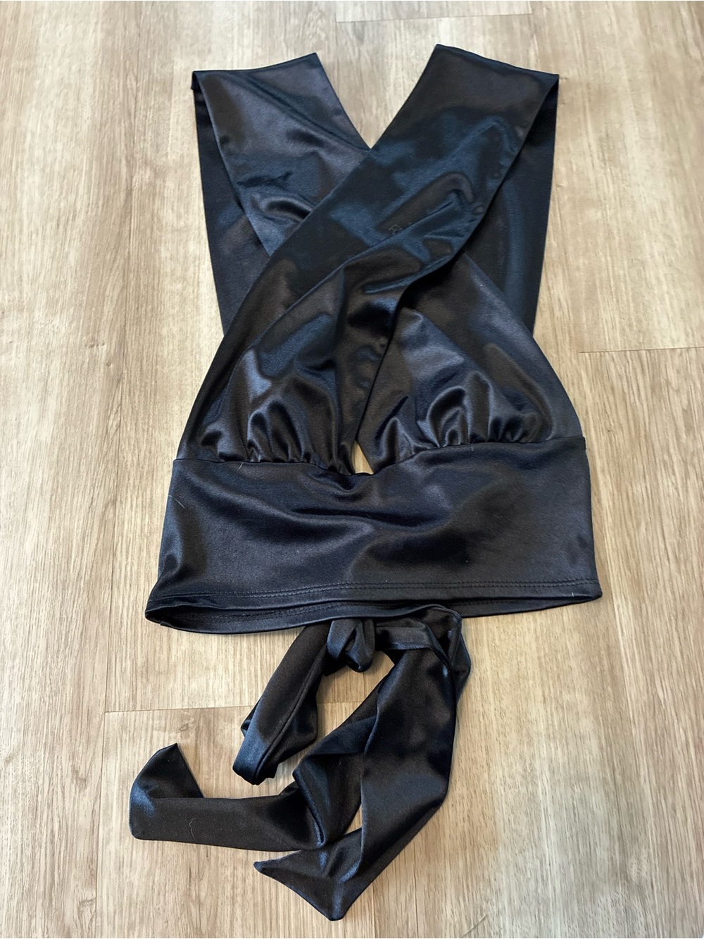Windsor Black Satin Wrap Crop Top
